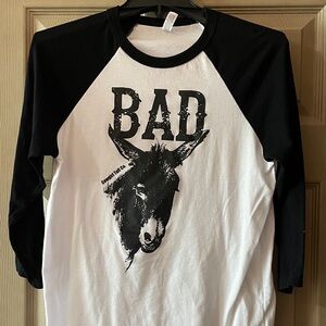 Cowgirl Tuff Black and White Donkey Graphic Raglan Shirt